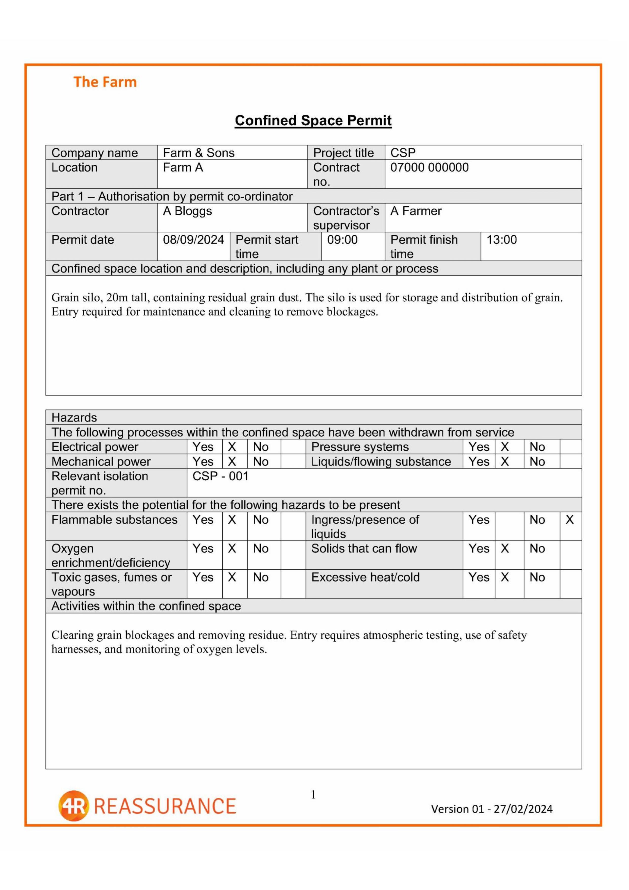 4RR - Confined Space Permit